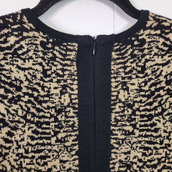 Parker Black Gold Knit Long Sleeve Knit Mini Bodycon Sweater Dress Size XS Cute - Picture 6 of 13